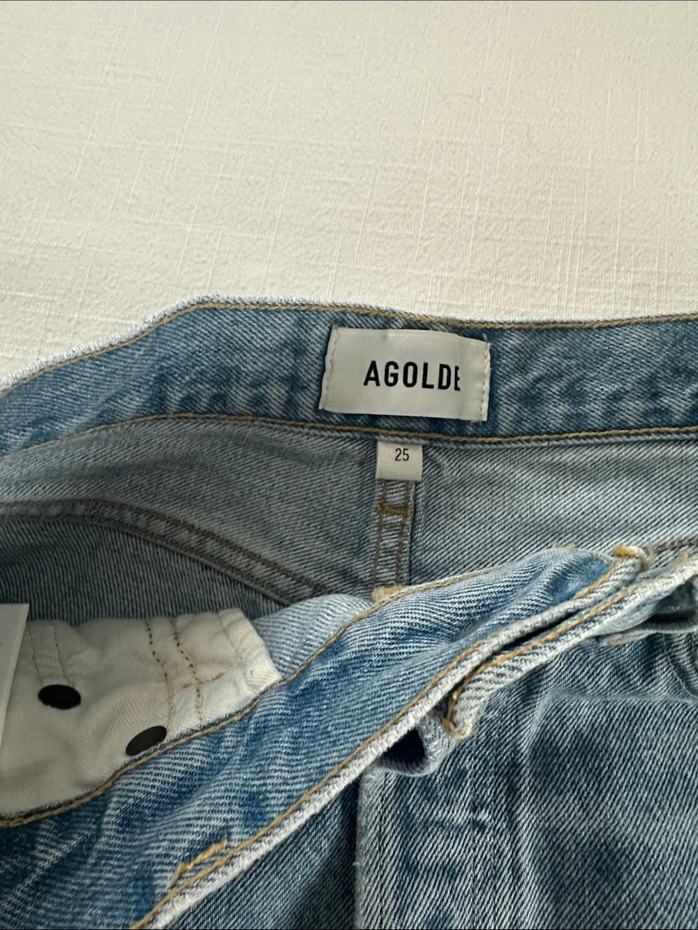 Agolde Parker Long High-Rise Light Blue Distressed Denim Shorts Swapmeet 25